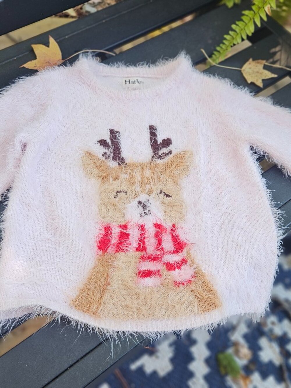 Hatley Girls Pink Faux Fur Sweater Reindeer Decoration Size 3T